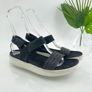 Ecco Women's Flowt Sandal Size 42 11 Strappy Wedge Platform BlackLeather